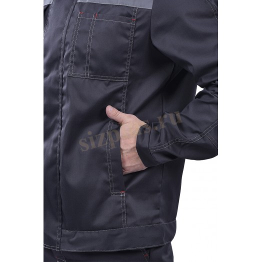 Костюм рабочий "ФАВОРИТ-СП NEW" (куртка/полукомбинезон) ткань пл. 210 г/м², т.серый/серый/красный