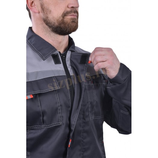 Костюм рабочий "ФАВОРИТ-СП NEW" (куртка/полукомбинезон) ткань пл. 210 г/м², т.серый/серый/красный