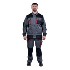 Костюм "СТАТУС-СП" (куртка/полукомбинезон) ткань пл. 240 г/м², серый/черный/красный