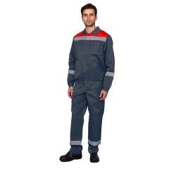 Костюм рабочий "ЛЕГИОН-СП2" (куртка/полукомбинезон) ткань пл. 210 г/м², серый/красный