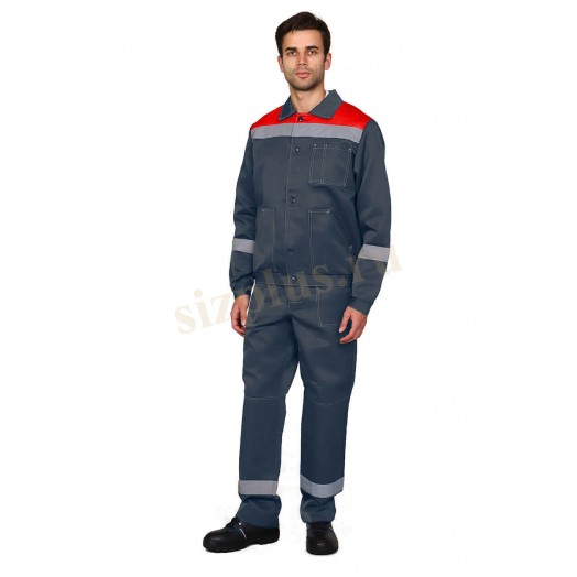 Костюм рабочий "ЛЕГИОН-СП2" (куртка/полукомбинезон) ткань пл. 210 г/м², серый/красный