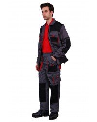 Костюм "СТАТУС-СП" (куртка/брюки) ткань пл. 240 г/м², серый/черный/красный