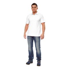 Футболка поло мужская с коротким рукавом (Белый) ткань пл. 180 г/м²