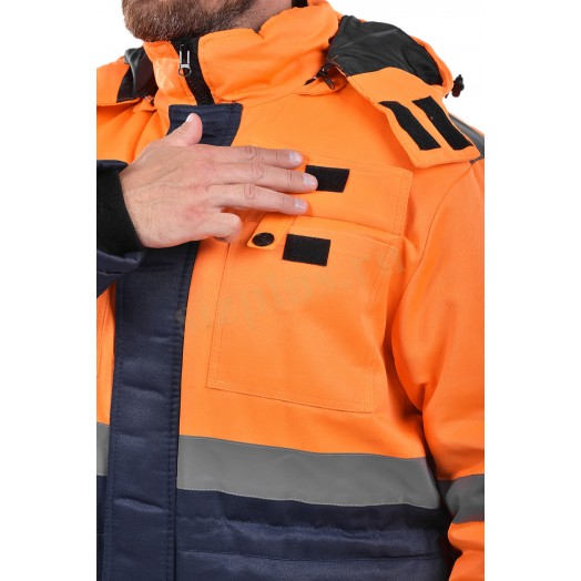 Костюм зимний СИГНАЛ-СП (тк.Смесовая,210) брюки, цв. оранжевый/т.синий
